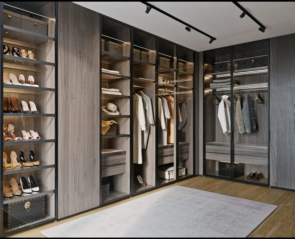 walk-in wardrobe with sliding glass