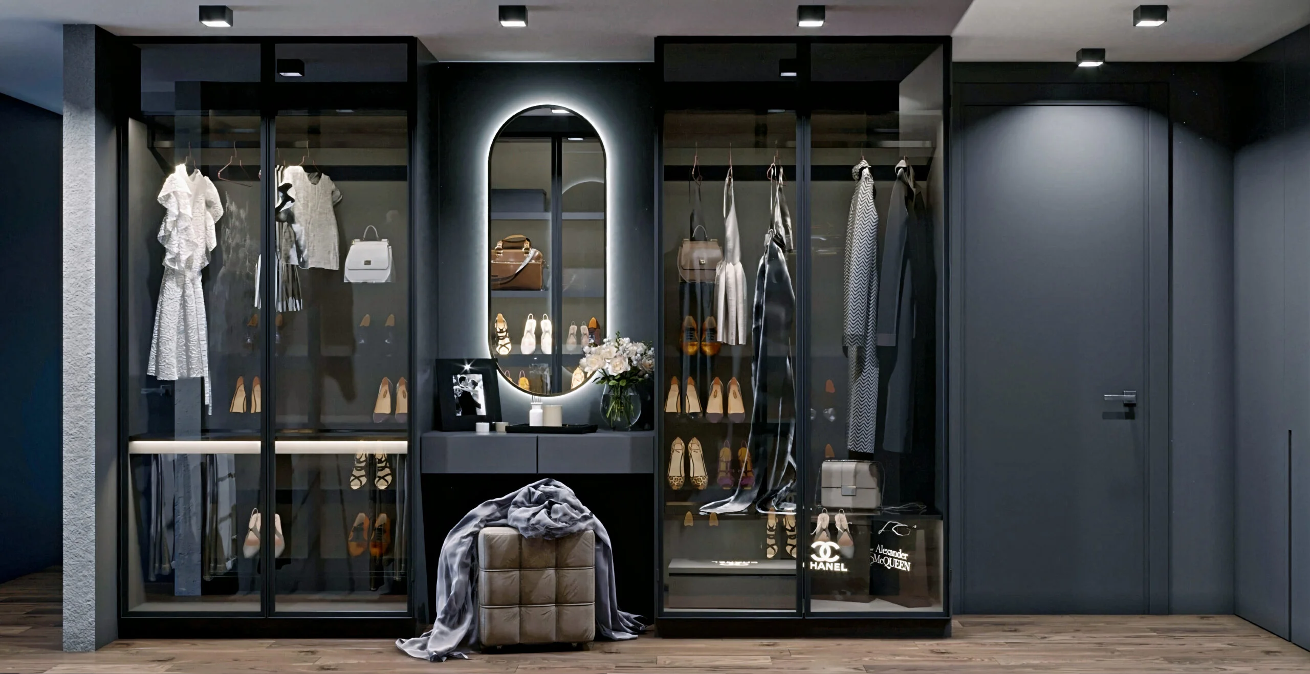 Craft Wardrobe custom glass wardrobe installation with light